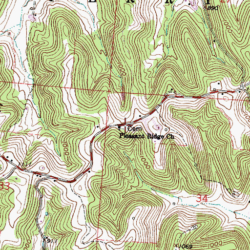 Topographic Map of Pleasant Ridge Cemetery, OH