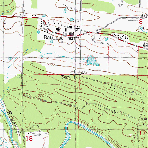 Topographic Map of Battiest Cemetery, OK