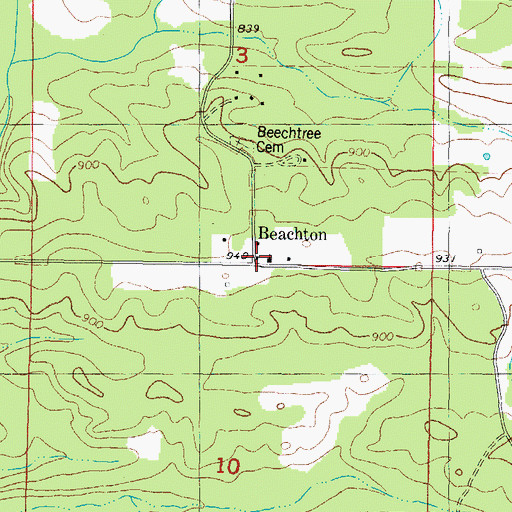 Topographic Map of Beachton Cemetery, OK