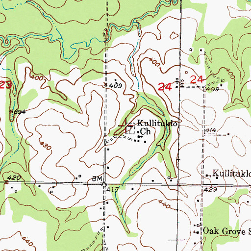 Topographic Map of Kulli Tuklo Cemetery, OK