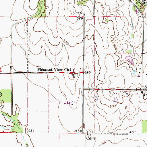 Topographic Map of Pleasant View Cemetery, IL