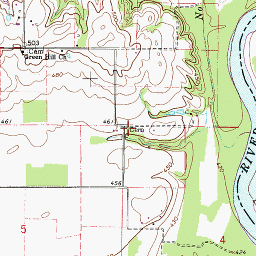 Topographic Map of Shaw Cemetery, IL