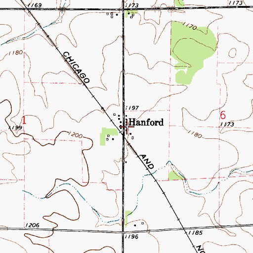 Topographic Map of Hanford (historical), IA