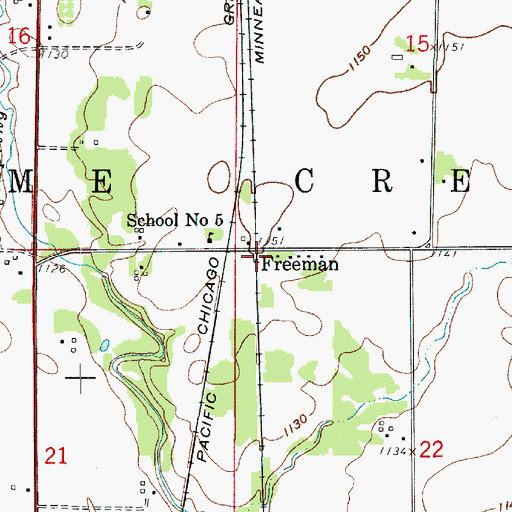 Topographic Map of Freeman, IA