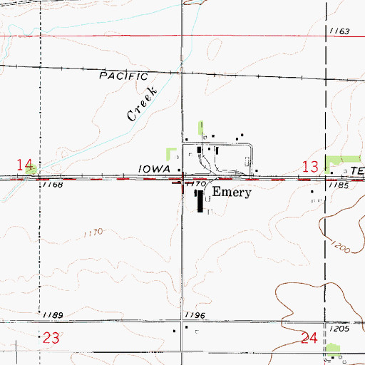 Topographic Map of Emery Post Office (historical), IA