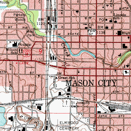 Topographic Map of Mason City Fire Department, IA