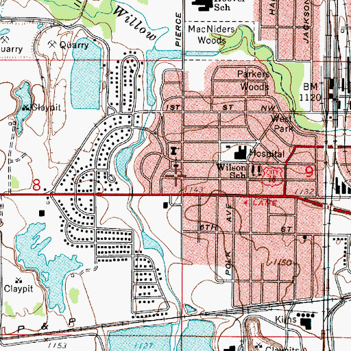 Topographic Map of Sun Rise Care and Rehabilitation Center for Mason City, IA