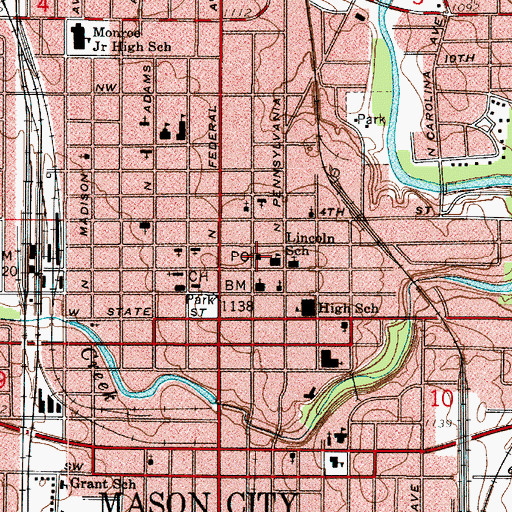 Topographic Map of Mason City Post Office, IA