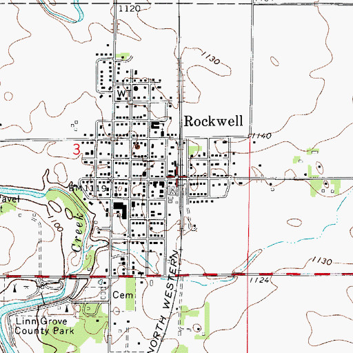 Topographic Map of Rockwell (historical), IA
