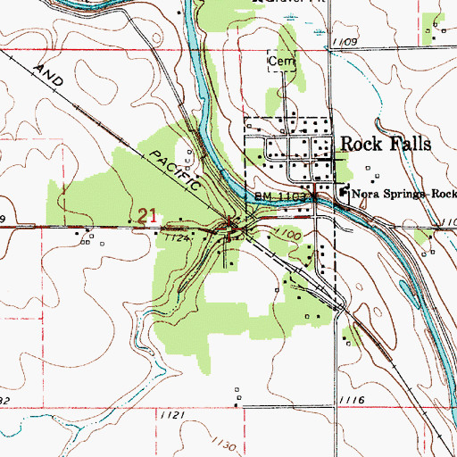 Topographic Map of Rock Falls, IA