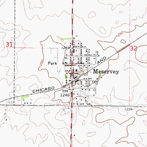 Topographic Map of Meservey Town Hall, IA