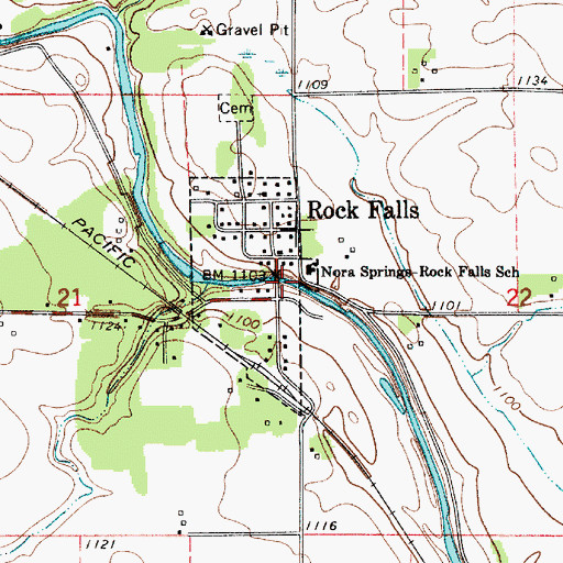 Topographic Map of Rock Falls Bridge, IA