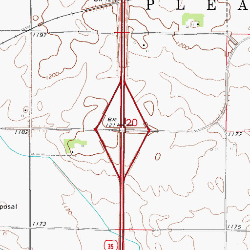 Topographic Map of Interchange 180, IA