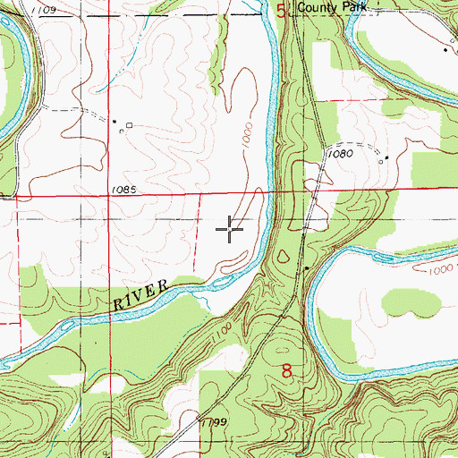 Topographic Map of Chimney Rock Canoe Rental and Campground, IA