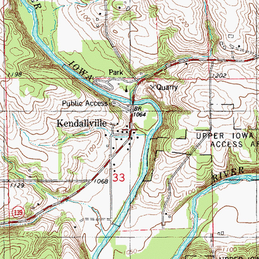 Topographic Map of Kendallville Post Office (historical), IA