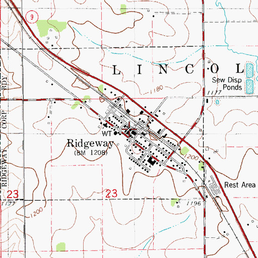 Topographic Map of Ridgeway Post Office, IA
