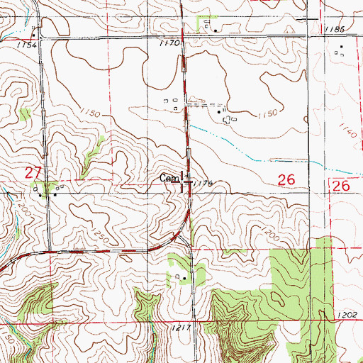 Topographic Map of Barnes Cemetery, IA