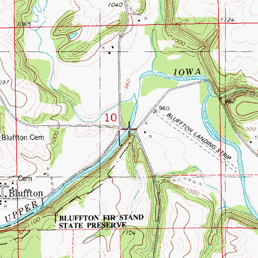 Topographic Map of Lower Bluffton Bridge, IA