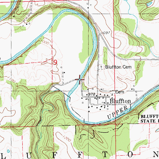 Topographic Map of Upper Bluffton Bridge (historical), IA