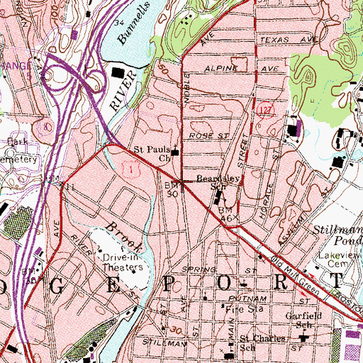 Topographic Map of Bayview Shopping Center, CT
