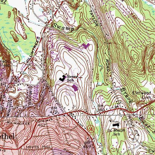 Topographic Map of Bethel High School, CT