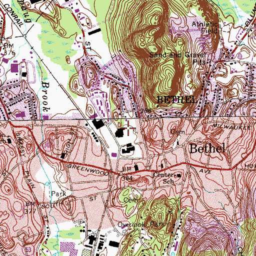 Topographic Map of Bethel Middle School, CT