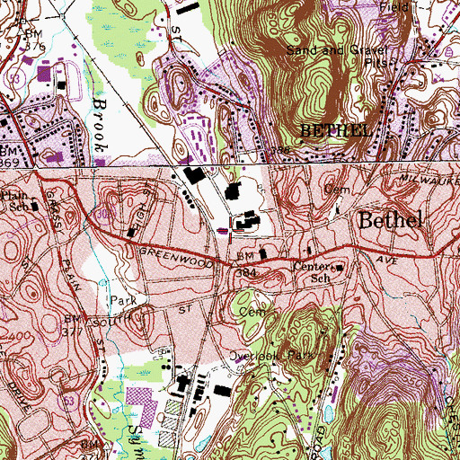 Topographic Map of Bethel Post Office, CT