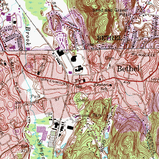 Topographic Map of Bethel Public Library, CT