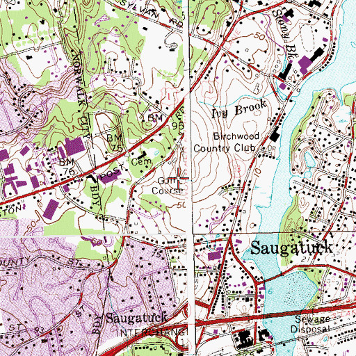 Topographic Map of Birchwood Country Club, CT