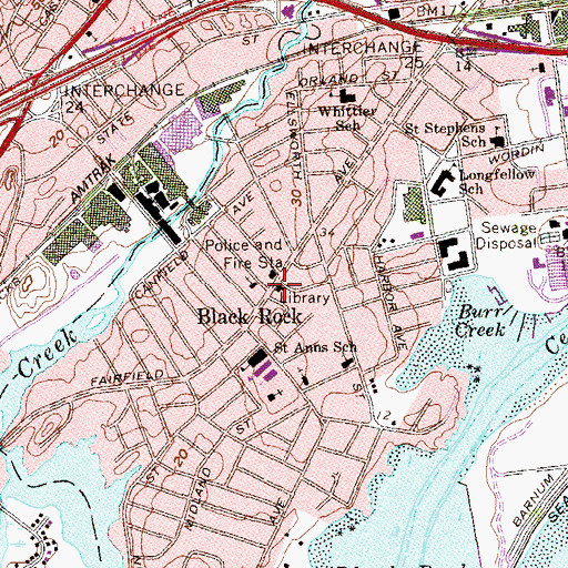 Topographic Map of Black Rock Branch Bridgeport Public Library, CT