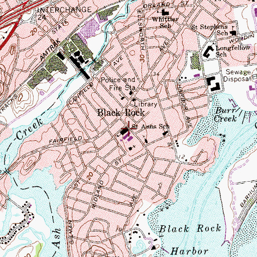 Topographic Map of Black Rock School, CT