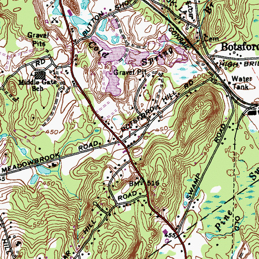 Topographic Map of Botsford Post Office, CT