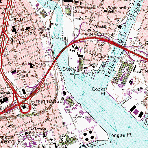 Topographic Map of Bridgeport and Port Jefferson Ferry, CT