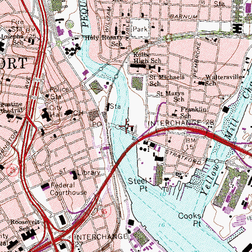 Topographic Map of Bridgeport Bridge, CT