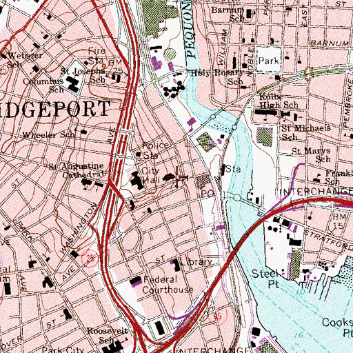 Topographic Map of Bridgeport City Hall, CT