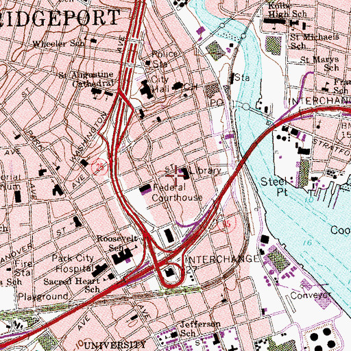 Topographic Map of Bridgeport Convention and Visitors Bureau, CT