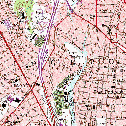 Topographic Map of Bridgeport Downtown North Historic District, CT