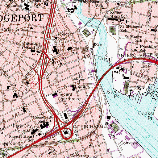 Topographic Map of Bridgeport Downtown South Historic District, CT