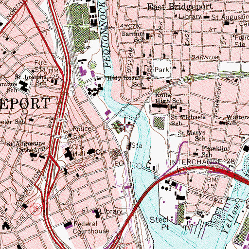 Topographic Map of Bridgeport Municipal Garage, CT