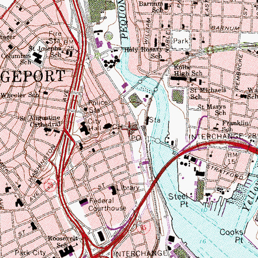 Topographic Map of Bridgeport Post Office, CT