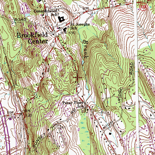 Topographic Map of Brookfield Center Post Office, CT