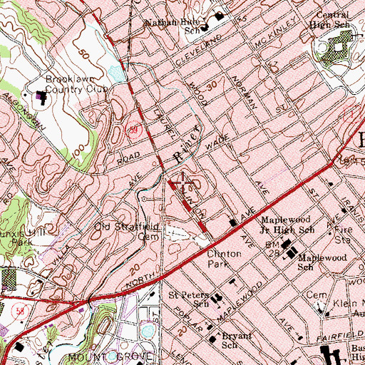 Topographic Map of Brooklawn Seventh Day Adventist Church, CT