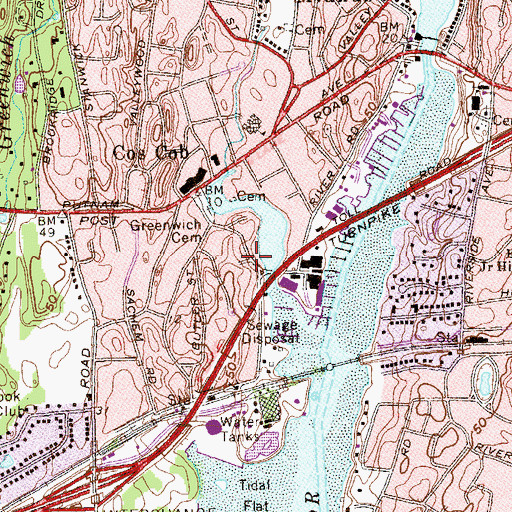 Topographic Map of Bush-Holley Historic Site and Visitor Center, CT