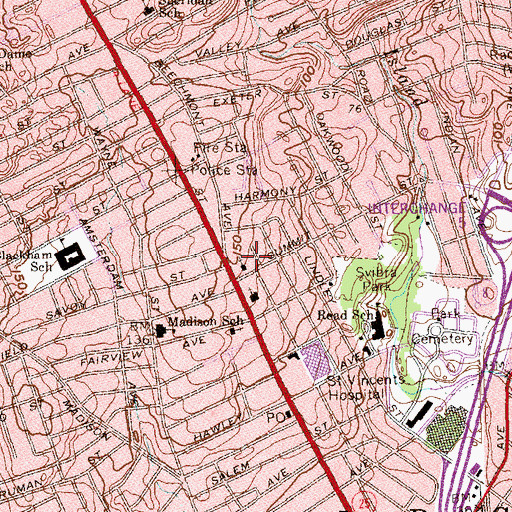 Topographic Map of Calvary Episcopal Church, CT