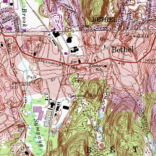 Topographic Map of Center Cemetery, CT