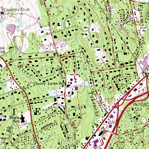 Topographic Map of Cherry Lawn Park, CT