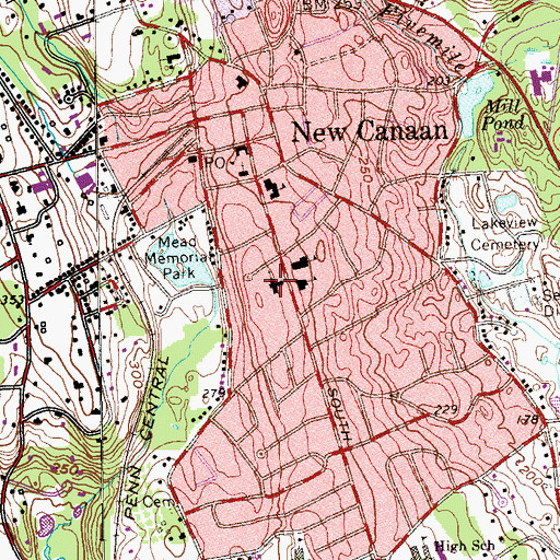 Topographic Map of Church of New Canaan United Methodist Church, CT