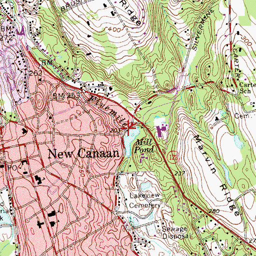 Topographic Map of Clapboard Hill Bridge, CT