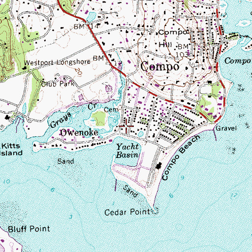 Topographic Map of Compo-Owenoke Historic District, CT