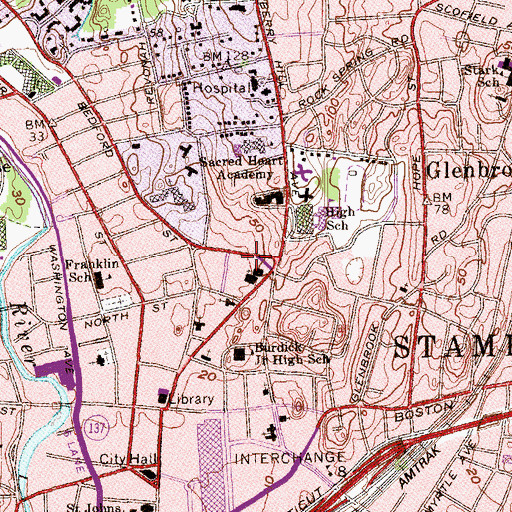 Topographic Map of Connecticut Judicial Branch Law Library at Stamford, CT